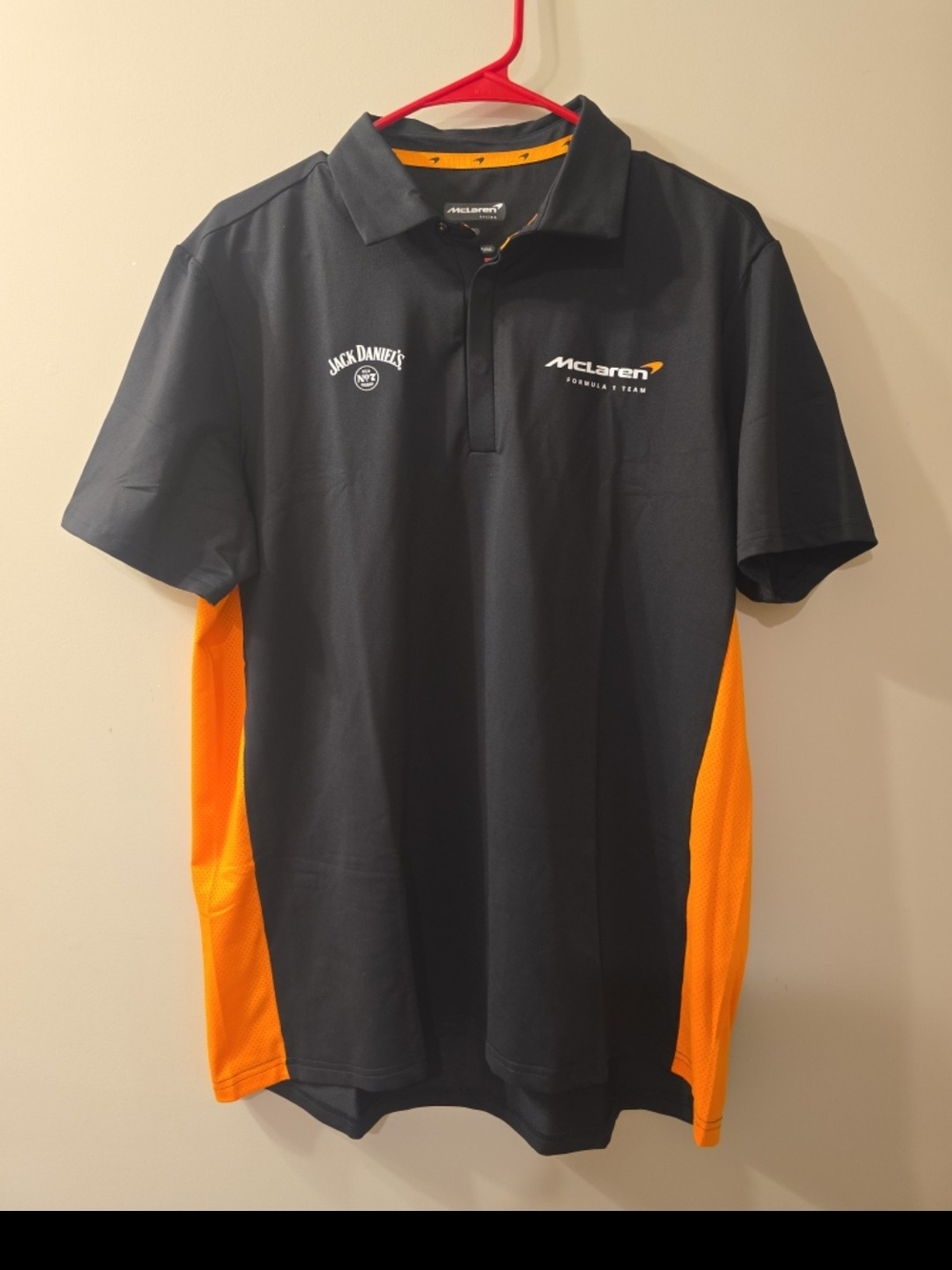 McLaren Men's Black Polo with Orange Side Panels